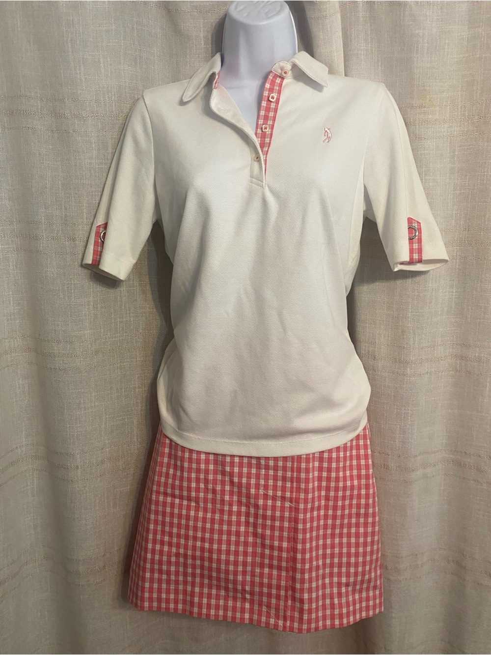NWT IZOD Golf Skort & Polo Matching Set Pink Gingham Preppy Country Club Small 6